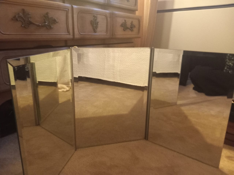 Barber mirror ancien triptyque biseauté – 3 articulated wings