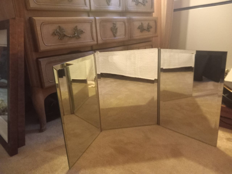 Barber mirror ancien triptyque biseauté – 3 articulated wings