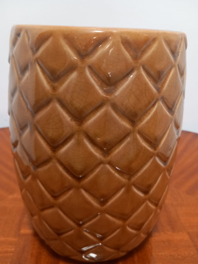 cache-pot Tinte Caramel & Motifs Lozenges / Pineapple