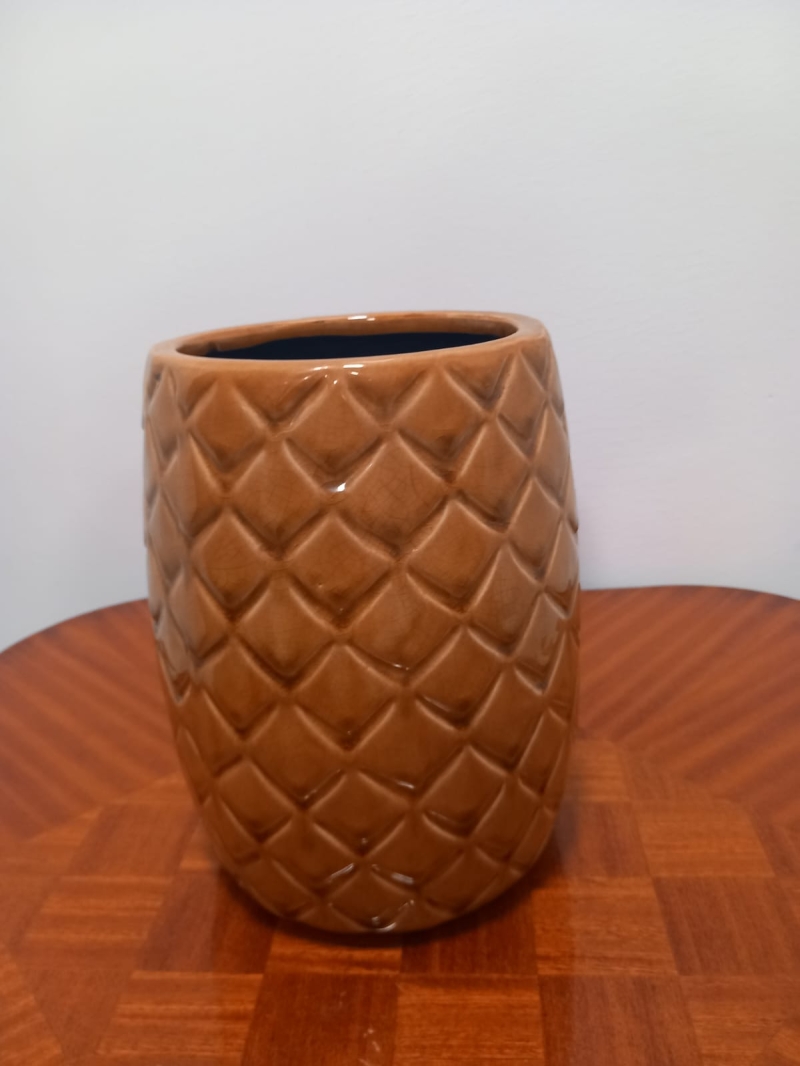 cache-pot Tinte Caramel & Motifs Lozenges / Pineapple