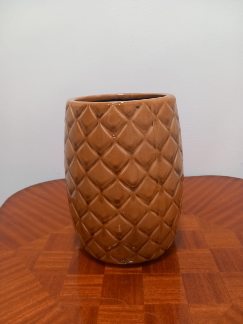 cache-pot Tinte Caramel & Motifs Lozenges / Pineapple